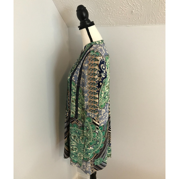 Anthropologie TINY Caviana Shirt Green Drop Waist Dress Mixed Print - Size PXS - Picture 3 of 11